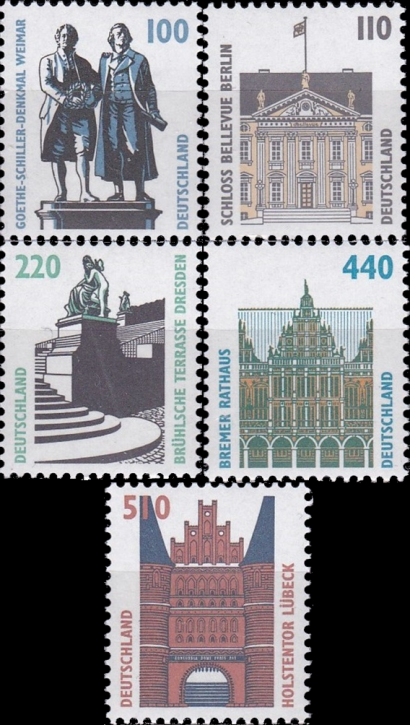 Briefmarken BRD (Bund) 1997, Mi.Nr. 1934-1938, Freimarken: Sehenswürdigkeiten (XXI), Postfrisch