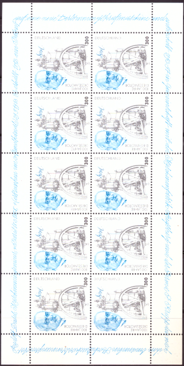 Briefmarken BRD (Bund) 1997, Mi.Nr. 1942 Kleinbogen, 100 Jahre Dieselmotor. Postfrisch