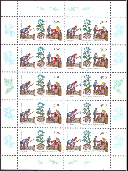 Briefmarken BRD (Bund) 1997, Mi.Nr. 1946 Kleinbogen, Kartoffelanbau in Deutschland. Postfrisch