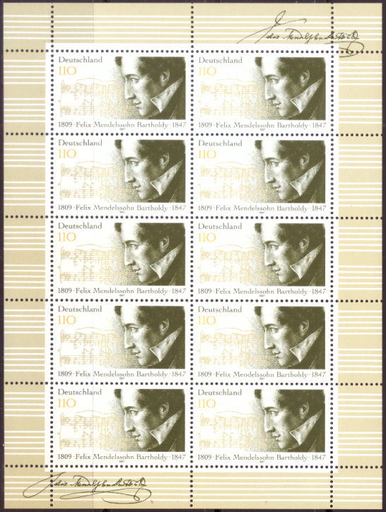 Briefmarken BRD (Bund) 1997, Mi.Nr. 1953 Kleinbogen, Felix Mendelssohn Bartholdy. Postfrisch