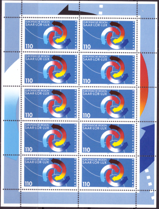Briefmarken BRD (Bund) 1997, Mi.Nr. 1957 Kleinbogen, Saar-Lor-Lux. Postfrisch