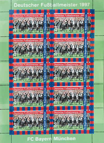 Briefmarken BRD (Bund) 1997, Mi.Nr. 1958 Kleinbogen, Deutscher Fußballmeister 1997: FC Bayern München. Postfrisch