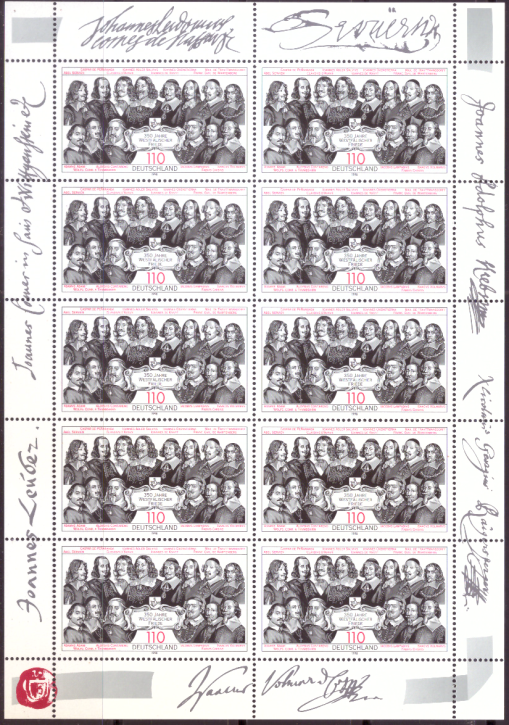 Briefmarken BRD (Bund) 1998, Mi.Nr. 1979 Kleinbogen. 350 Jahre Westfälischer Friede. Postfrisch