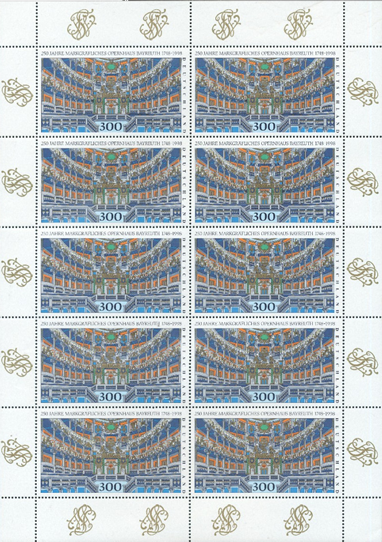 Briefmarken BRD (Bund) 1998, Mi.Nr. 1983 Kleinbogen, 250 Jahre Opernhaus Bayreuth. Postfrisch
