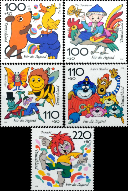 Briefmarken BRD (Bund) 1998, Mi.Nr. 1990-1994,  Jugend: Trickfilmfiguren (I). Postfrisch