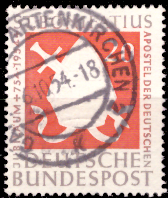 Briefmarken BRD (Bund) 1954, Mi.Nr. 199, 1200. Todestag des hl. Bonifatius. Gestempelt
