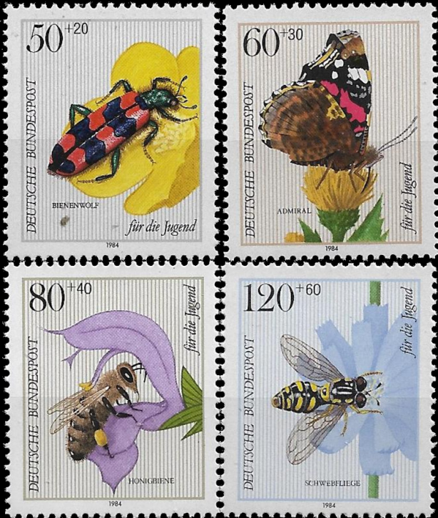 Briefmarken BRD (Bund) 1984, Mi.Nr. 1202-1205, Jugend: Bestäuberinsekten. Postfrisch
