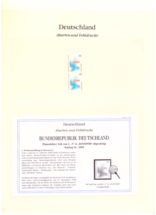 Briefmarken BRD 1998 Mi.Nr. 2009, Plattenfehler, "N" in "Hannover" abgeschrägt, Postfrisch