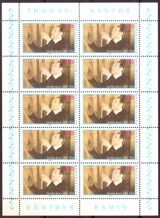 Briefmarken BRD (Bund) 1998, Mi.Nr. 2020 Kleinbogen, Günther Ramin. Postfrisch