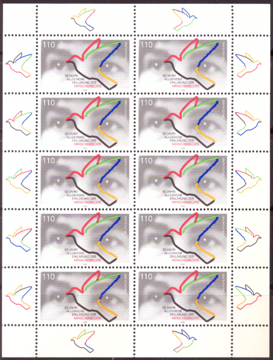 Briefmarken BRD (Bund) 1998, Mi.Nr. 2026 Kleinbogen, Menschenrechte. Postfrisch