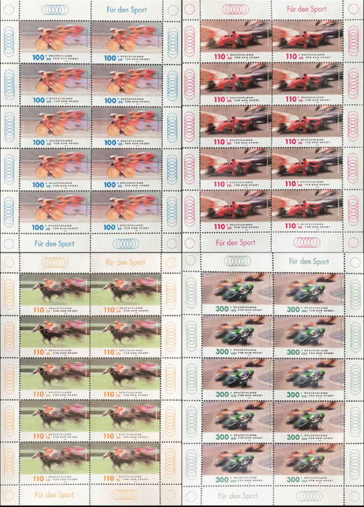 Briefmarken BRD (Bund) 1999, Mi.Nr. 2031-2034 Kleinbogensatz, Sporthilfe: Rennsport. Postfrisch