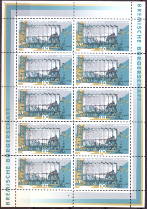 Briefmarken BRD (Bund) 1999, Mi.Nr. 2040 Kleinbogen, Landesparlamente in Deutschland (IV). Postfrisch