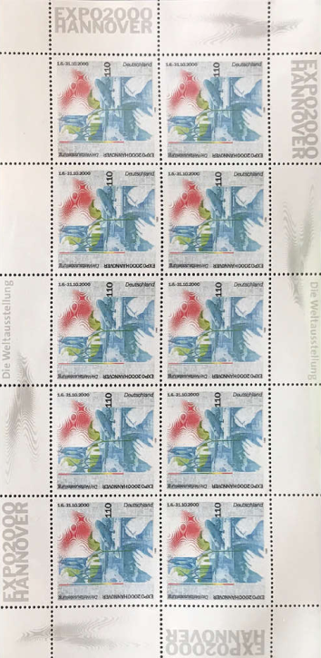 Briefmarken BRD (Bund) 1999, Mi.Nr. 2042 Kleinbogen, Weltausstellung EXPO 2000. Postfrisch