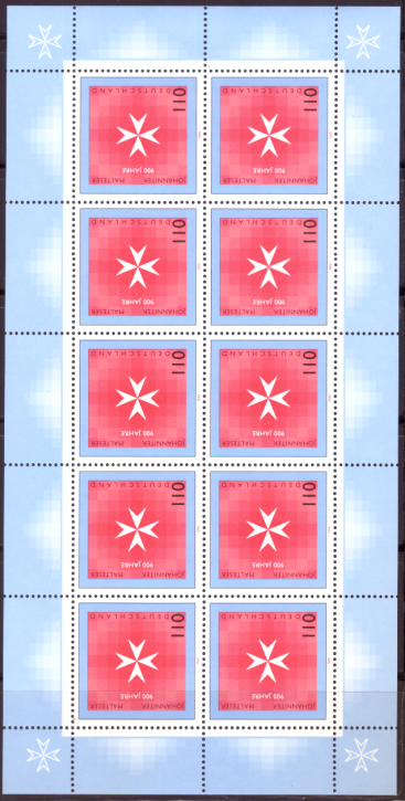Briefmarken BRD (Bund) 1999, Mi.Nr. 2047 Kleinbogen, Johanniter- und Malteserorden. Postfrisch