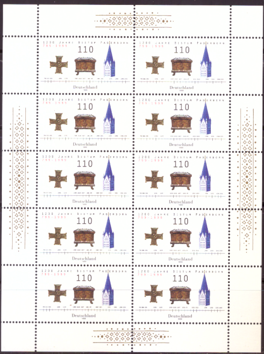 Briefmarken BRD (Bund) 1999, Mi.Nr. 2060 Kleinbogen, Bistum Paderborn. Postfrisch