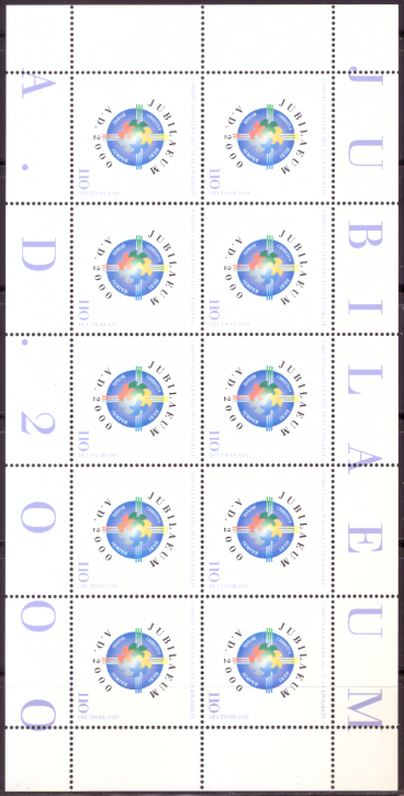 Briefmarken BRD (Bund) 2000, Mi.Nr. 2087 Kleinbogen, Anno Domini 2000. Postfrisch