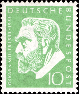 Briefmarken BRD (Bund) 1955, Mi.Nr. 209, 100. Geburtstag von Oskar von Miller. Postfrisch