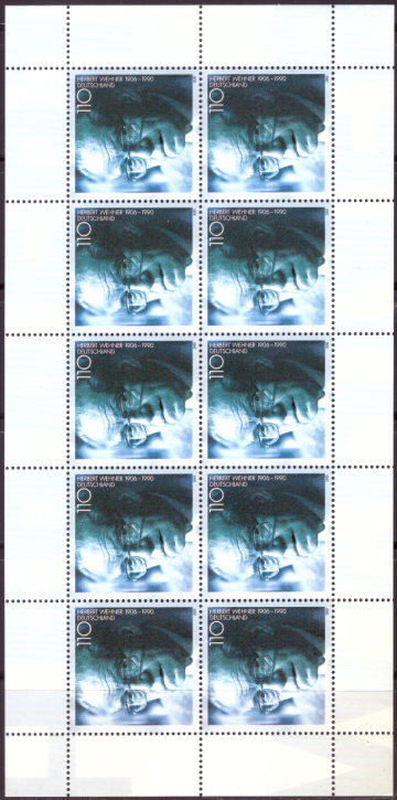 Briefmarken BRD (Bund) 2000, Mi.Nr. 2092 Kleinbogen, Herbert Wehner. Postfrisch
