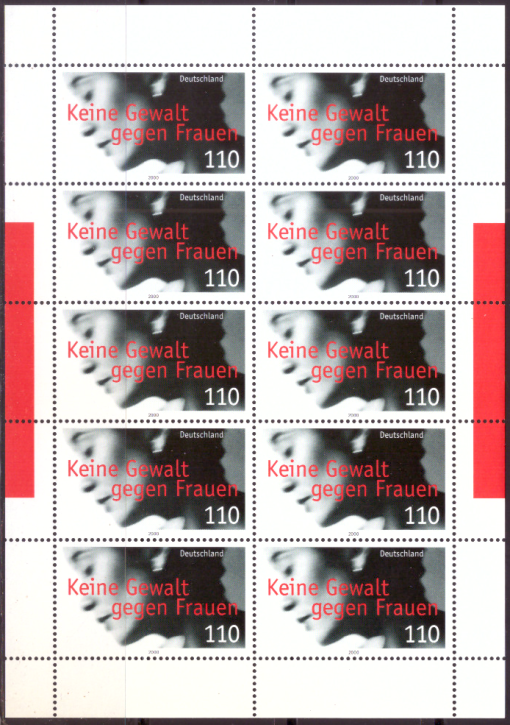 Briefmarken BRD (Bund) 2000, Mi.Nr. 2093 Kleinbogen, Keine Gewalt gegen Frauen. Postfrisch