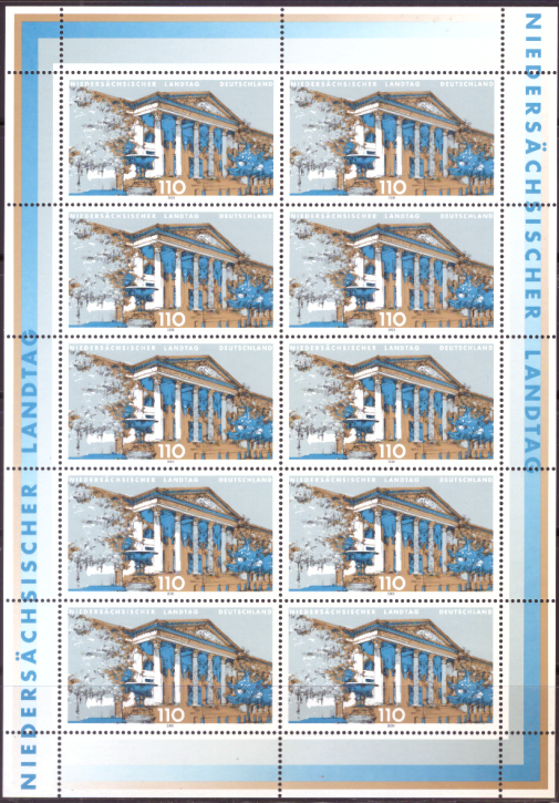 Briefmarken BRD (Bund) 2000, Mi.Nr. 2104 Kleinbogen, Landesparlamente in Deutschland (V). Postfrisch