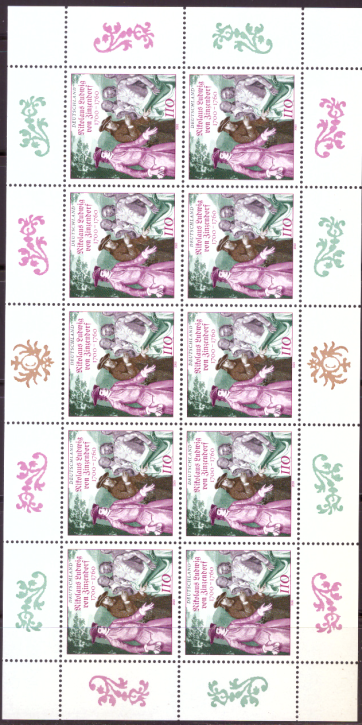 Briefmarken BRD (Bund) 2000, Mi.Nr. 2115 Kleinbogen, Nikolaus Ludwig Graf von Zinzendorf. Postfrisch