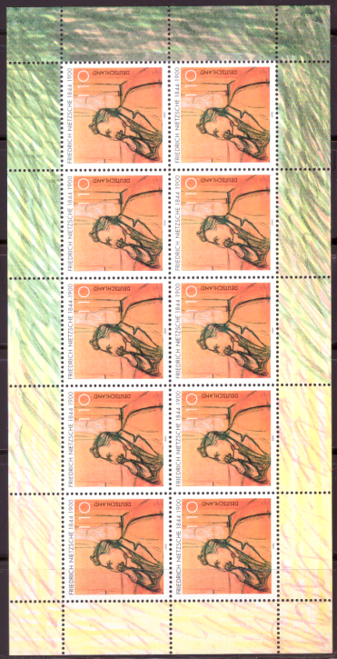 Briefmarken BRD (Bund) 2000, Mi.Nr. 2131 Kleinbogen, Friedrich Nietzsche. Postfrisch