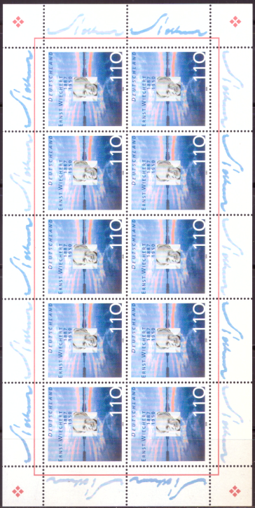 Briefmarken BRD (Bund) 2000, Mi.Nr. 2132 Kleinbogen, Ernst Wiechert. Postfrisch