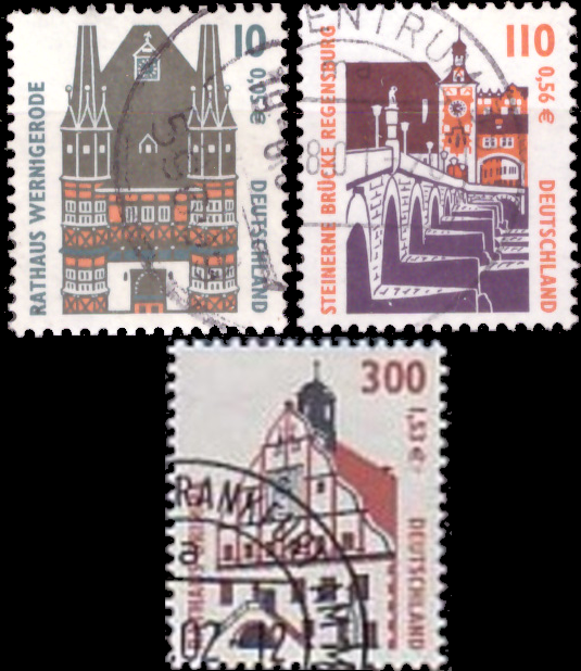 Briefmarken BRD (Bund) 2000, Mi.Nr. 2139-2141. Freimarken: Sehenswürdigkeiten (XXIII). Gestempelt