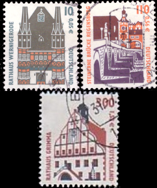 Briefmarken BRD (Bund) 2000, Mi.Nr. 2139-2141. Freimarken: Sehenswürdigkeiten (XXIII). Gestempelt