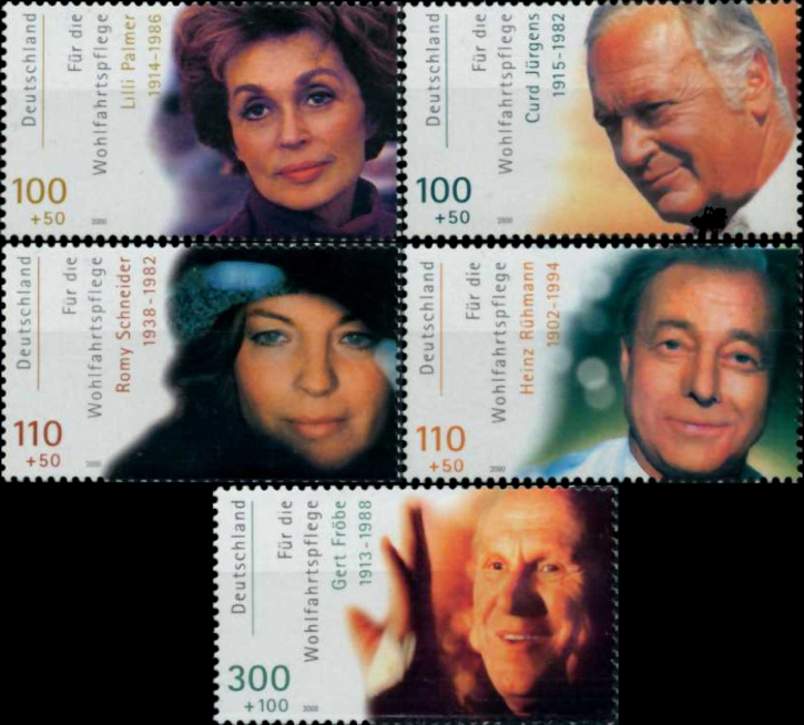 Briefmarken BRD (Bund) 2000, Mi.Nr. 2143-2147. Wohlfahrt: Deutschsprachige Filmschauspieler. Postfrisch