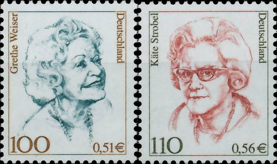 Briefmarken BRD (Bund) 2000, Mi.Nr. 2149-2150. Freimarken: Frauen der deutschen Geschichte (XIX). Postfrisch