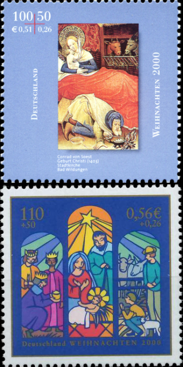 Briefmarken BRD (Bund) 2000, Mi.Nr. 2151-2152. Weihnachten. Postfrisch