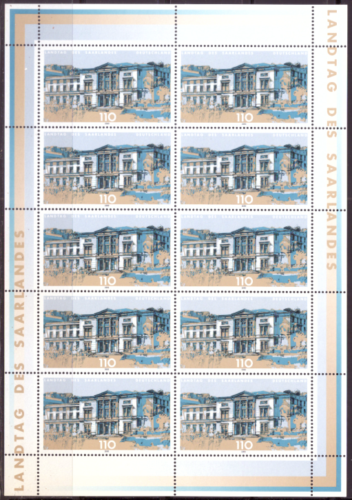 Briefmarken BRD (Bund) 2000, Mi.Nr. 2153 Kleinbogen, Landesparlamente in Deutschland (VIII). Postfrisch