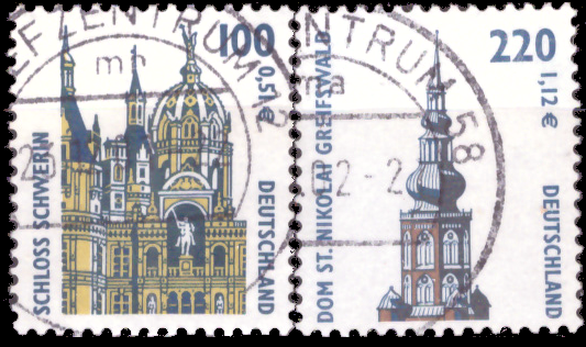 Briefmarken BRD (Bund) 2001, Mi.Nr. 2156 - 2157. Freimarken: Sehenswürdigkeiten (XXIV). Gestempelt