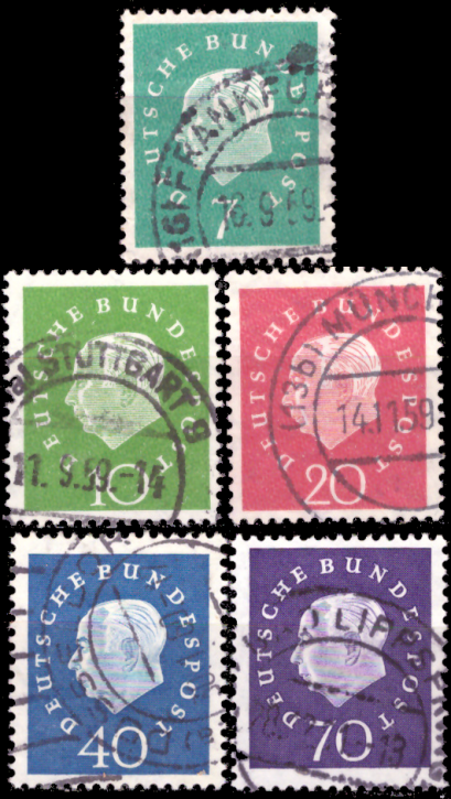 Briefmarken BRD (Bund) 1959, Mi.Nr. 302-306, Freimarken: Theodor Heuss (III). Gestempelt