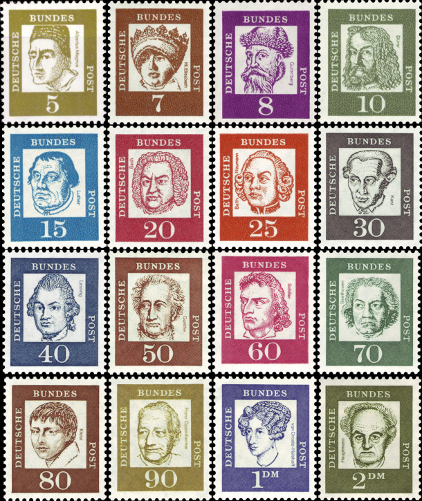 Briefmarken BRD (Bund) 1961, Mi.Nr. 347-362, Freimarken: Bedeutende Deutsche. Postfrisch