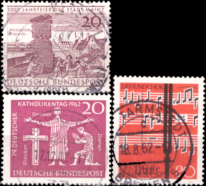 Briefmarken BRD (Bund) 1962, Mi.Nr. 375, 380, 381, Gestempelt