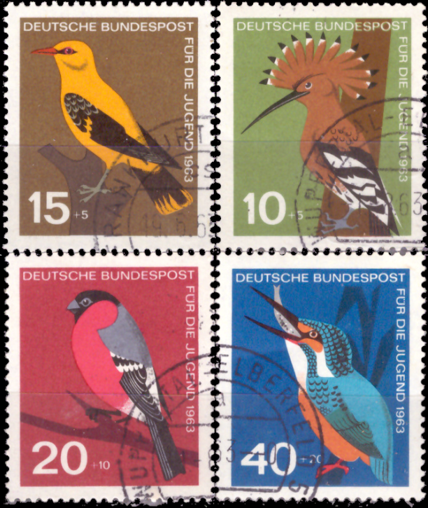 Briefmarken BRD (Bund) 1963, Mi.Nr. 401-404, Jugend: Einheimische Vögel. Gestempelt