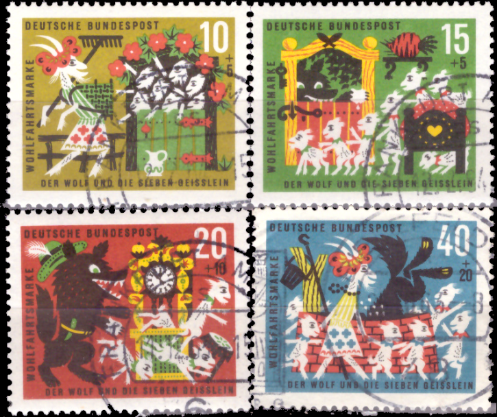 Briefmarken BRD (Bund) 1963, Mi.Nr. 408-411, Wohlfahrt: Märchen der Brüder Grimm (V). Gestempelt