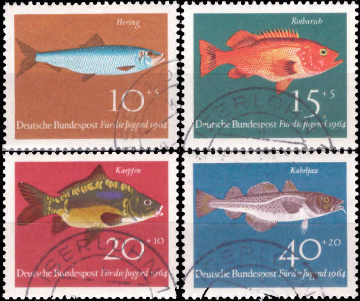 Briefmarken BRD (Bund) 1964, Mi.Nr. 412-415, Jugend: Fische. Gestempelt