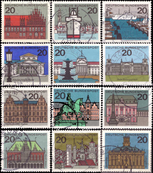 Briefmarken BRD (Bund) 1964, Mi.Nr. 416-427, Hauptstädte der Länder der BRD. Gestempelt
