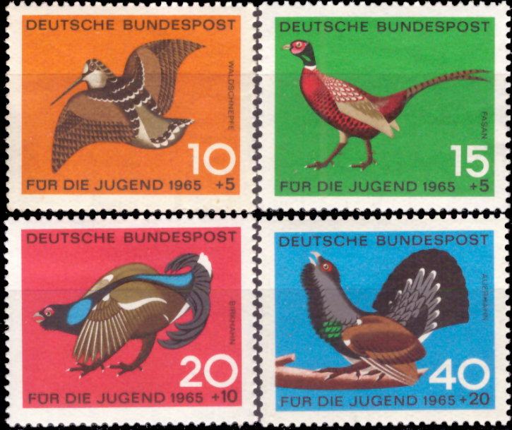 Briefmarken BRD (Bund) 1965, Mi.Nr. 464-465, Jugend: Jagdbares Federwild. Postfrisch