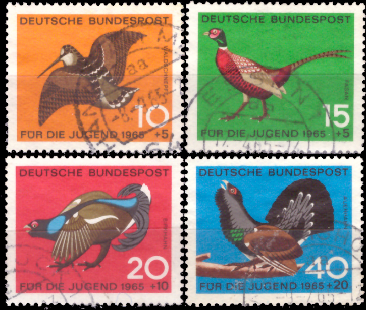 Briefmarken BRD (Bund) 1965, Mi.Nr. 464-465, Jugend: Jagdbares Federwild. Gestempelt