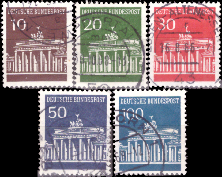 Briefmarken BRD (Bund) 1966, Mi.Nr. 506-510, Freimarken: Brandenburger Tor (I). Gestempelt