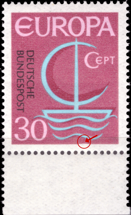 Briefmarken BRD (Bund) 1966, Mi.Nr. 520 I, Feld 49 Plattenfehler, Europa. Postfrisch