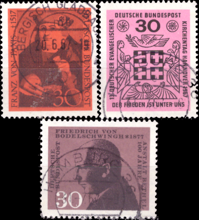 Briefmarken BRD (Bund) 1967, Mi.Nr. 535, 536, 537, Gestempelt
