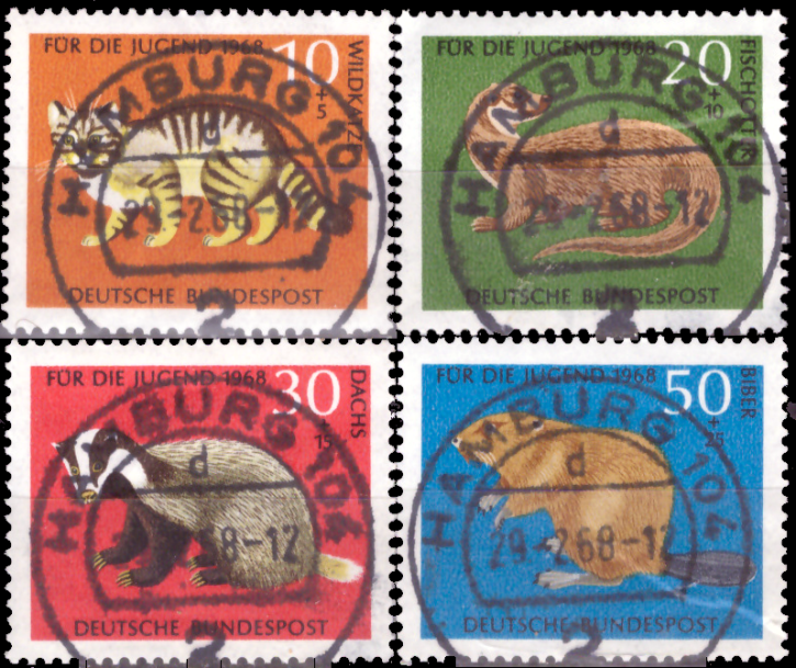 Briefmarken BRD (Bund) 1968, Mi.Nr. 549-552, Für die Jugend: Bedrohte Tiere. Gestempelt