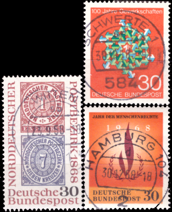Briefmarken BRD (Bund) 1968, Mi.Nr. 569, 570, 575, Gestempelt