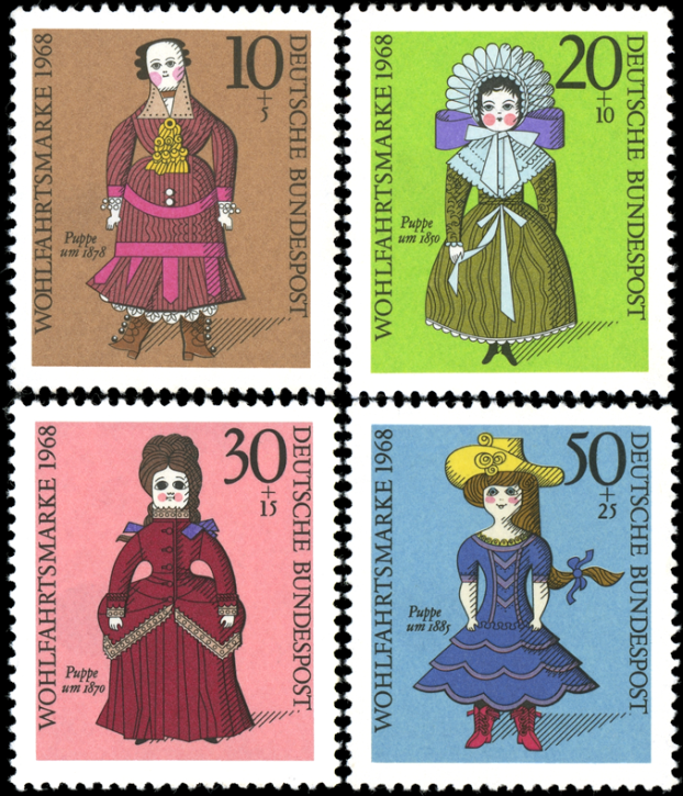 Briefmarken BRD (Bund) 1968, Mi.Nr. 571-574, Wohlfahrtsmarken: Puppen. Postfrisch