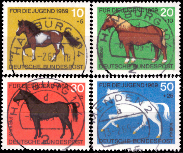 Briefmarken BRD (Bund) 1969, Mi.Nr. 578-581, Für die Jugend: Pferde. Gestempelt